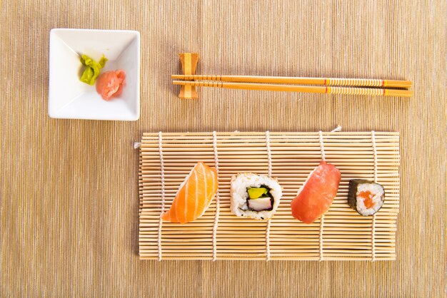 Maki Sushi set on wooden background