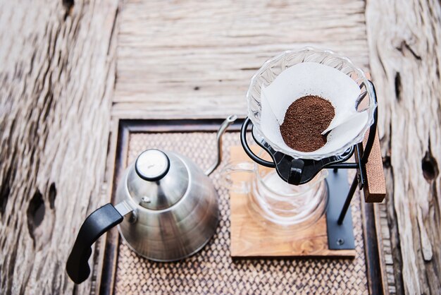 Making drip coffee in vintage coffee shop 