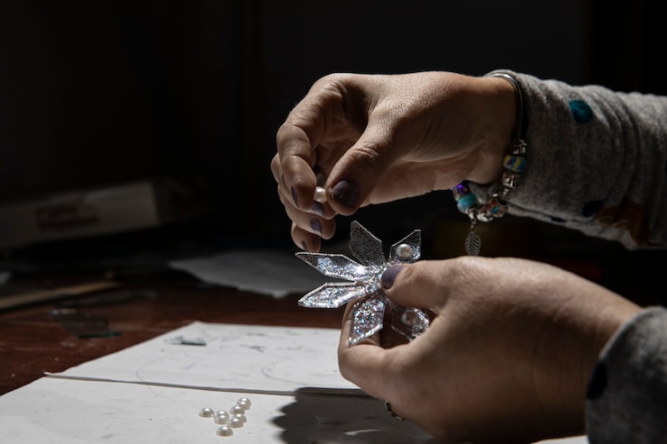 Free Photo making glass ornament in the atelier.