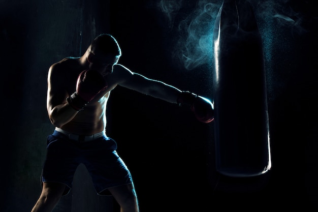 Male Boxer Boxing In Punching Bag