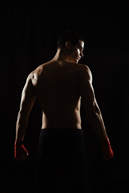 Male boxer posing his powerful back