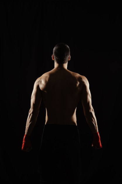 Male boxer posing his powerful back