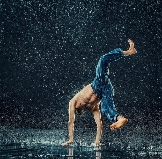 The male break dancer in water.