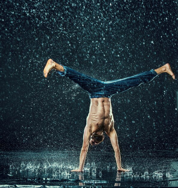 The male break dancer in water.