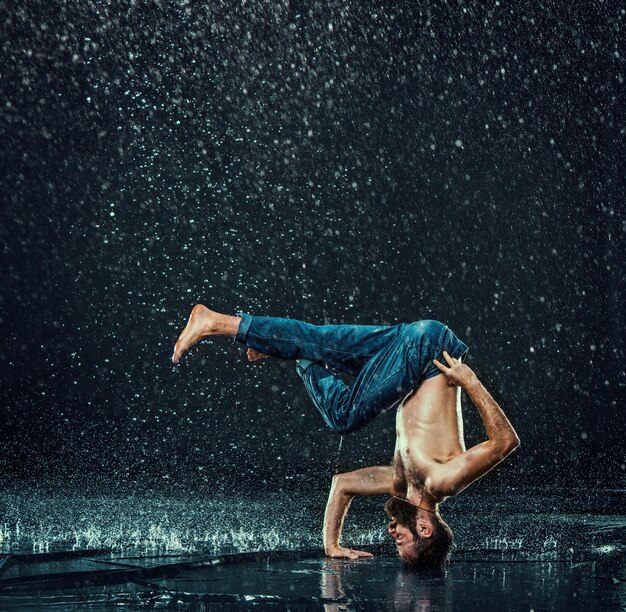 The male break dancer in water.