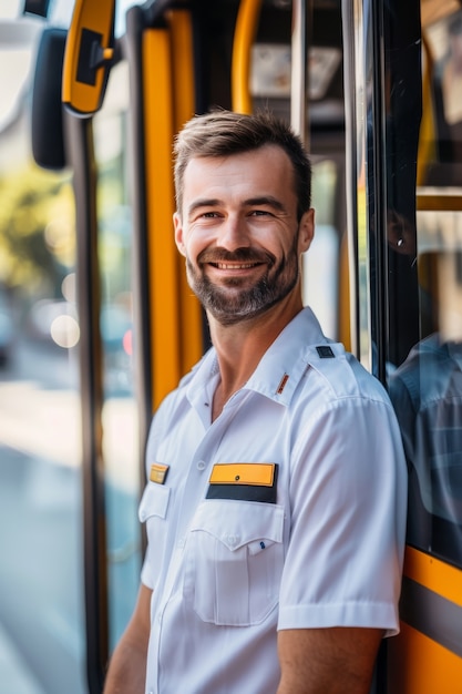 Foto gratuita autista di autobus che posa un ritratto