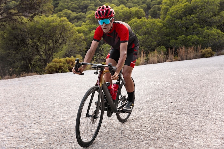 Free Photo male cyclist training with bicycle outdoors