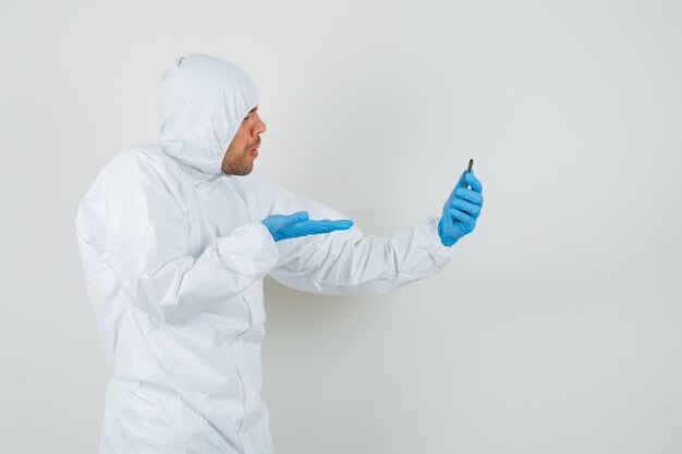 Male doctor in protective suit