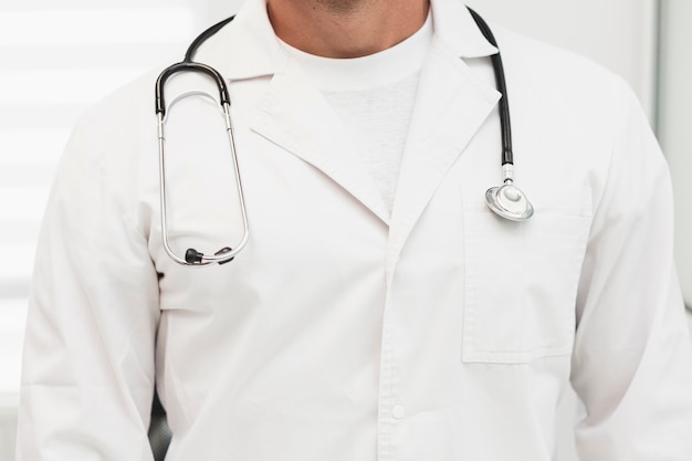 Male doctor robe with stethoscope on shoulders