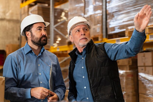 Male employees in warehouse