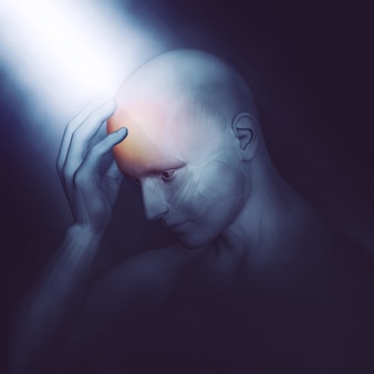3d rendering di una testa maschio tenendo figura medica nel dolore con illuminazione drammatica Foto Gratuite