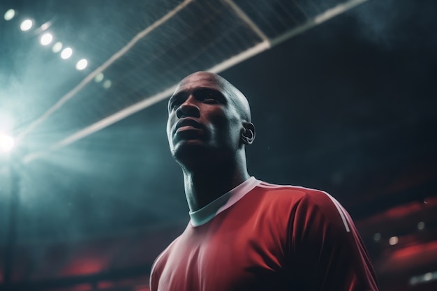 Male football player on the field at night