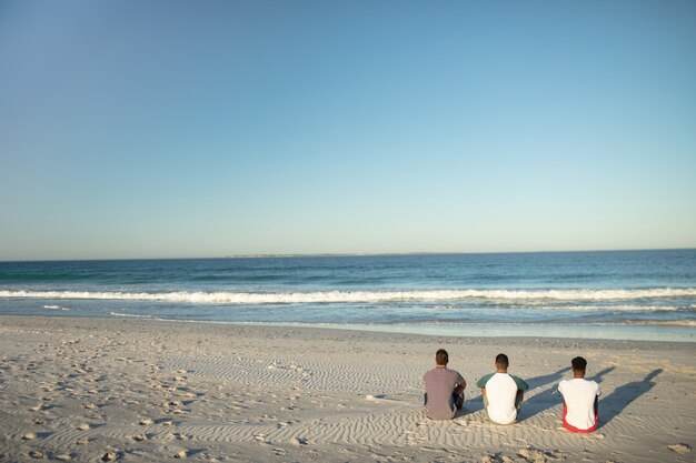 Друзья мужского пола, отдыхающие вместе на пляже