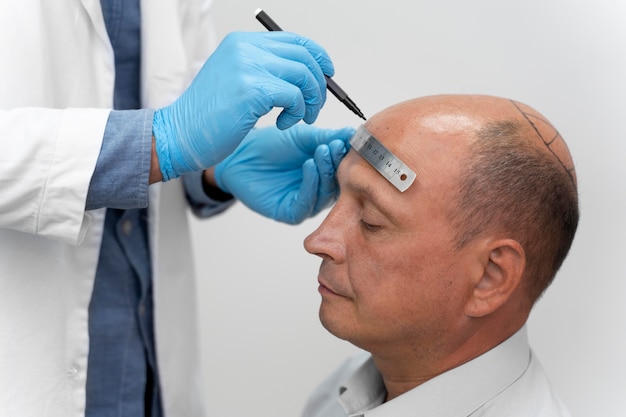 Male going through a follicular unit extraction process