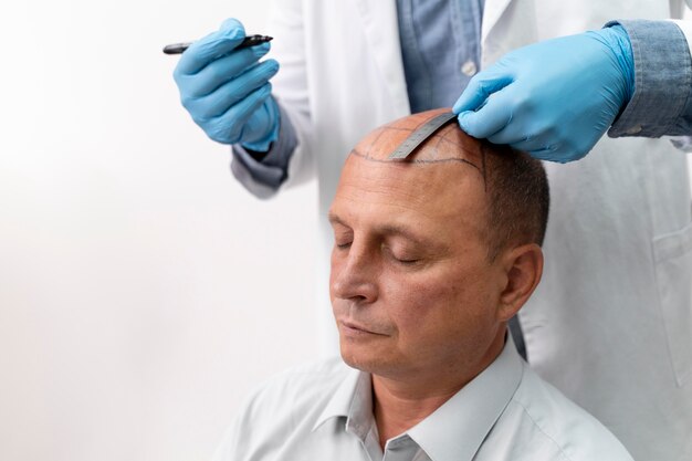 Male going through a follicular unit extraction process