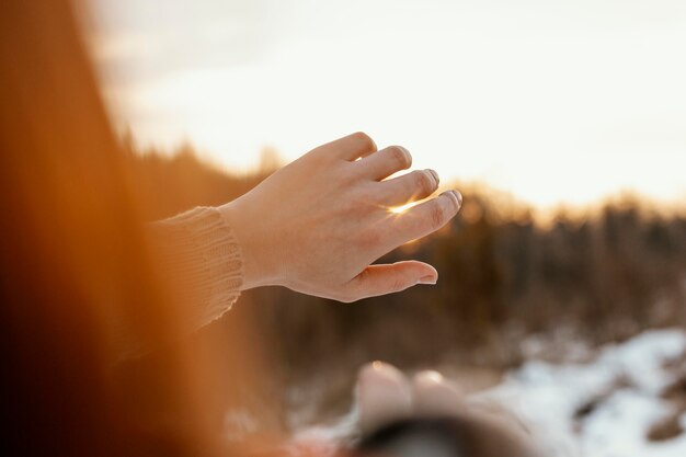 Male model hand in winter