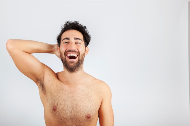 Male model laughing