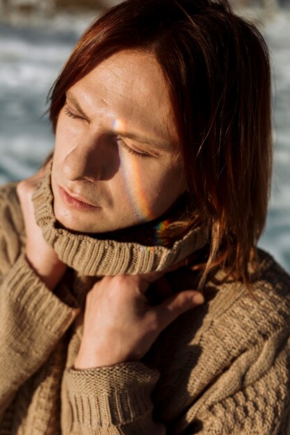 male model posing in the winter