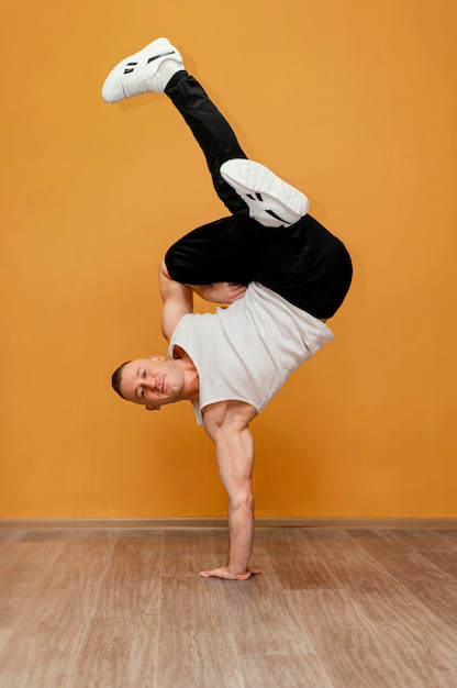 Male performing breakdance