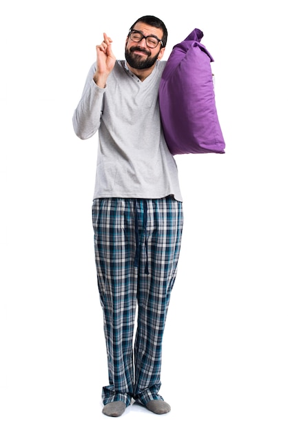 Free photo male pillow pajamas human one