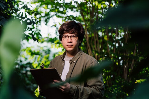 Male scientist in the forest