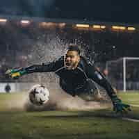 Free photo male soccer player with ball on the grass field