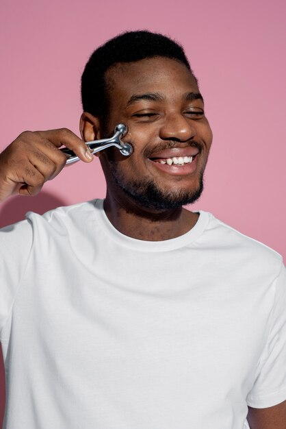 Man applying anti aging treatment