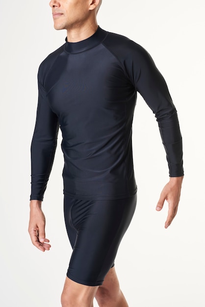 Free photo man in a black long sleeved swimming top mockup