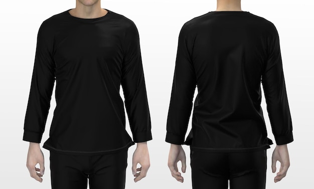 Free photo man in blank black long sleeve t-shirt, front and back views