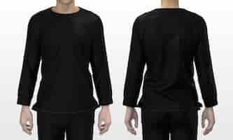 Free photo man in blank black long sleeve t-shirt, front and back views