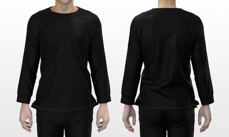 無料Photo 空白の黒の長袖tシャツの男、正面図と背面図