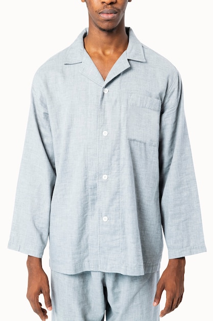 Man in blue pajamas nightwear