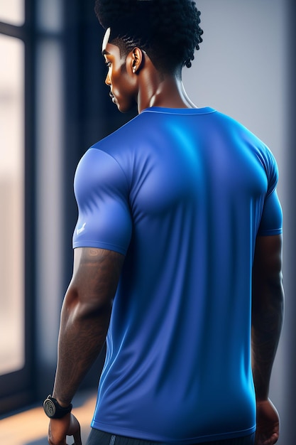 Free photo a man in a blue shirt with the word gym on the back