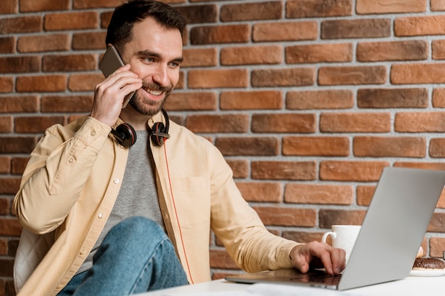 Man on break from video call