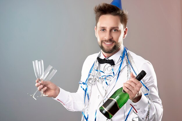 Man celebrating New Years Eve