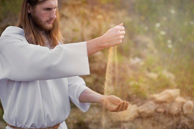 Man characterizing christian prophet side view