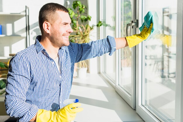 Man cleaning his home