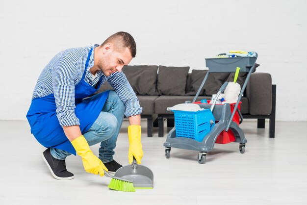 Man cleaning his home