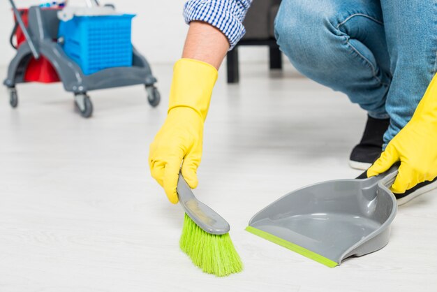 Man cleaning his home