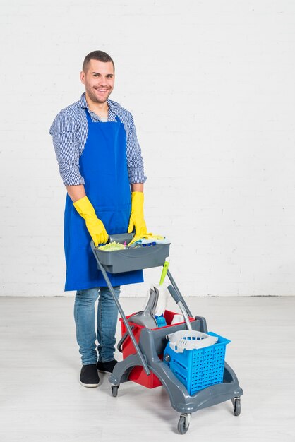 man cleaning his home
