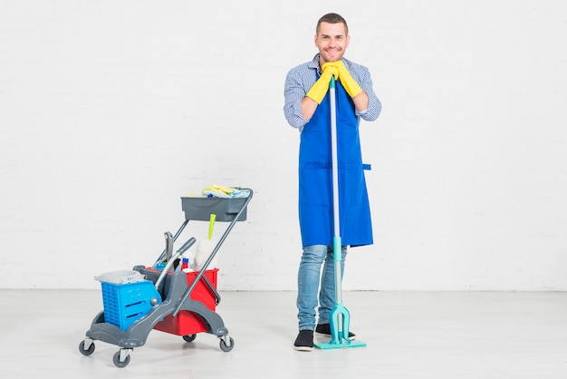 Man cleaning his home