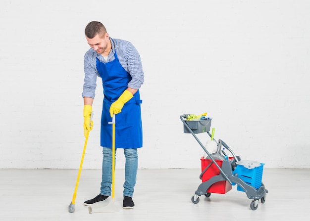 Man cleaning his home