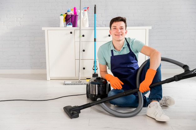 Man cleaning his home