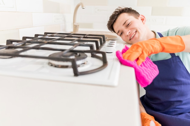 Man cleaning his home