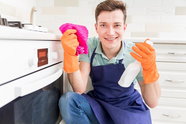 Man cleaning his home