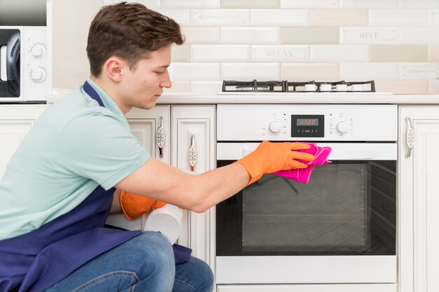 Man cleaning his home