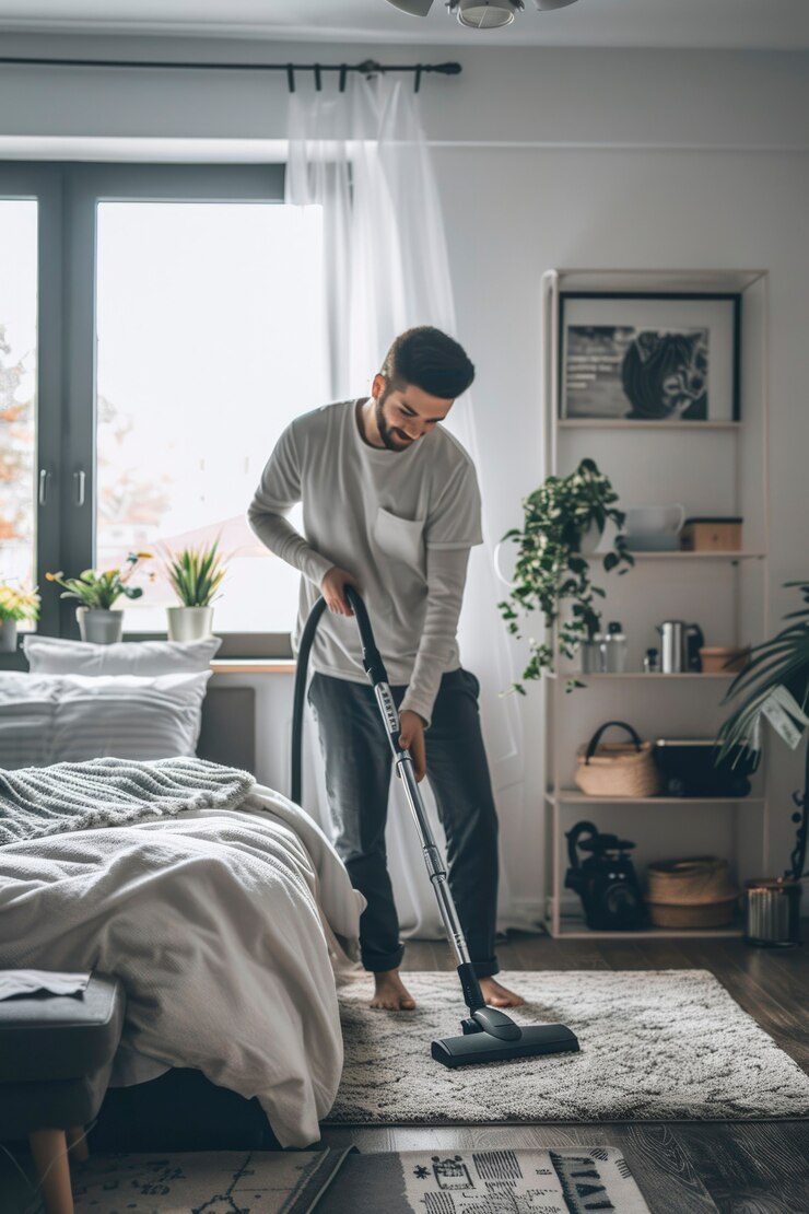 Free Photo man doing household tasks
