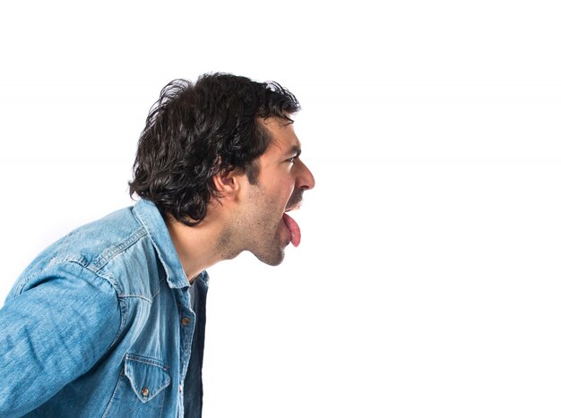 Man doing a joke over isolated white background