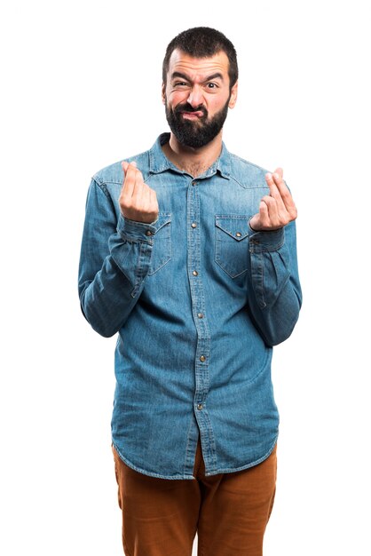 Man doing a money gesture