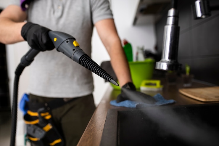 Free Photo man doing professional home cleaning service